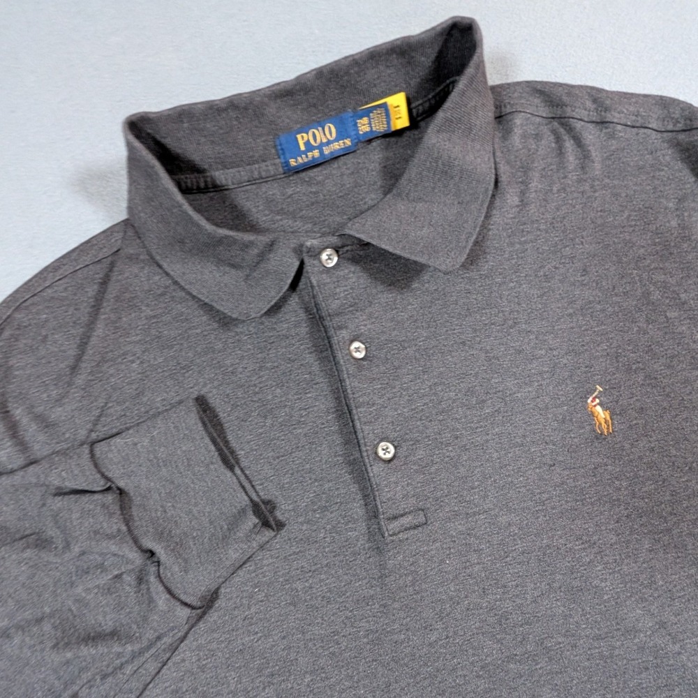 Polo Ralph Lauren Polo Shirt Mens 2XB Gray Long Sleeve Pony Logo